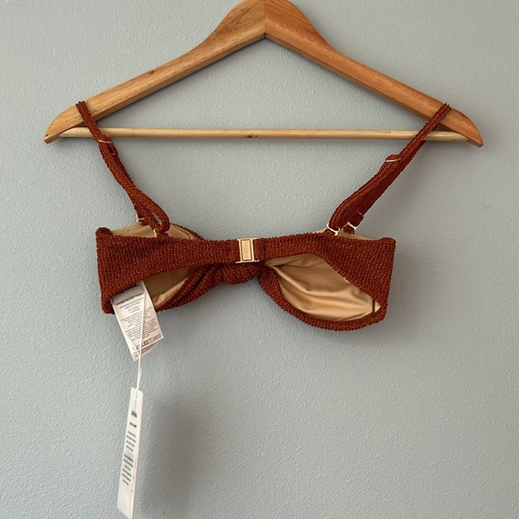 Rhythm. • NWT Wave Break Knotted Bandeau Swim Top Brown Gold Desert Shimmer 6/XS - Picture 9 of 14